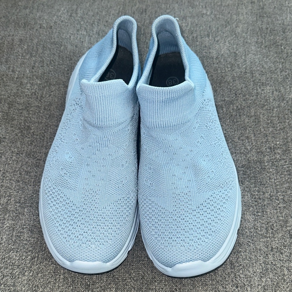 Light Blue Knit Slip-On Sneakers